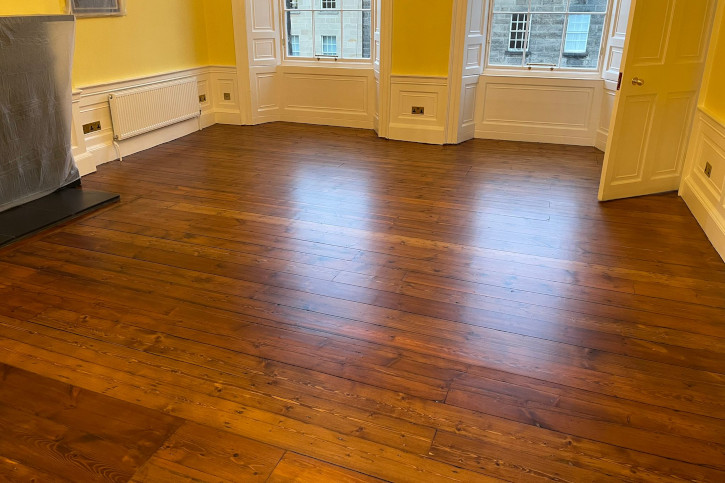Sanded and varnished floor.
